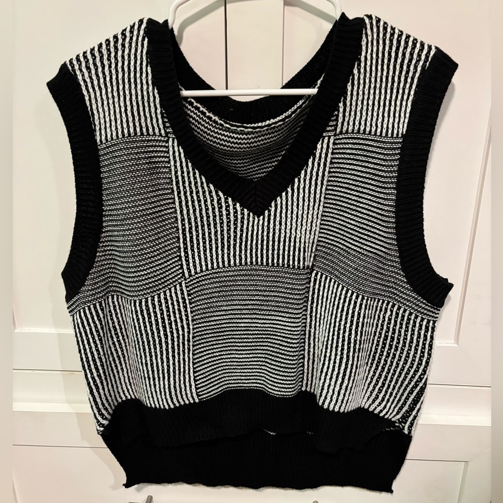 Black and White Striped sweater vest